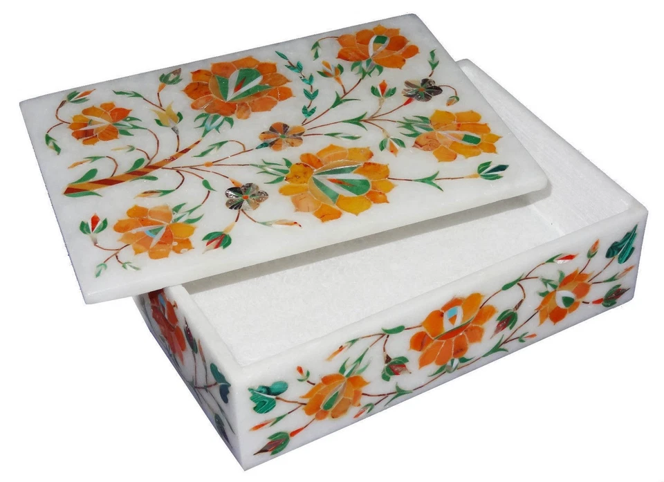 Marble Jewelry Box Semi Precious Stone floral pietra dura inlay handicraft work - Image 1 of 1