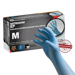Guante de examen NitriDerm EP nitrilo longitud extendida del puño, mediano, azul (CS/1000) - Imagen 1 de 3