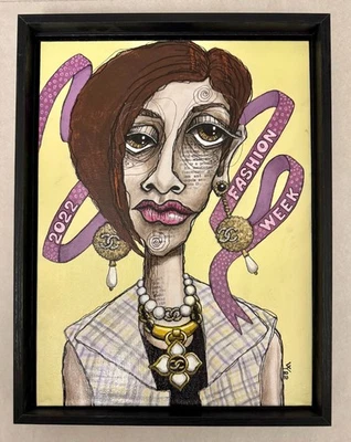 Retrato abstracto original pintura mixta moda ilustración arte 12 x 9" Foto 1 de 3