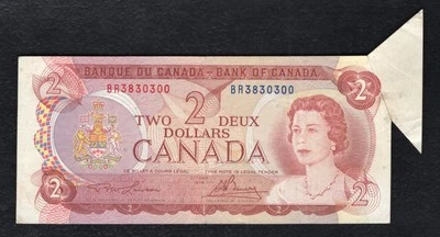 1974 $2 TWO DOLLARS BANK OF CANADA “BUTTERFLY FOLD ERROR” NOTE *RARE* VERY FINE - Image 1 of 2