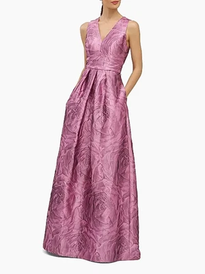 Vestido Kay Unger Mariah Jacquard Plisado Talla 12 $348 Rosa Brezo *1790 Foto 1 de 4