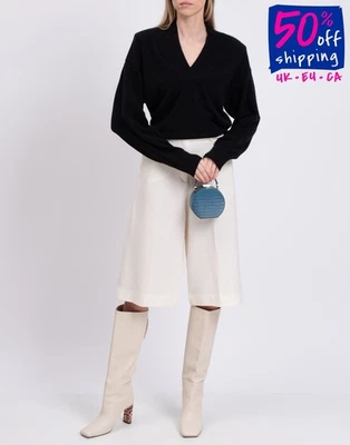 PVP €985 JACOB LEE Jersey de Cachemira Talla L Negro Hombros Desmontables Almohadillas Cuello en V Foto 1 de 4