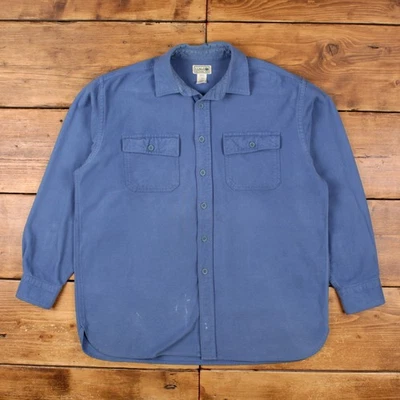 Vintage L.L.Bean Chamois Shirt Button L Mens Long Sleeve Blue Solid - Image 1 of 4