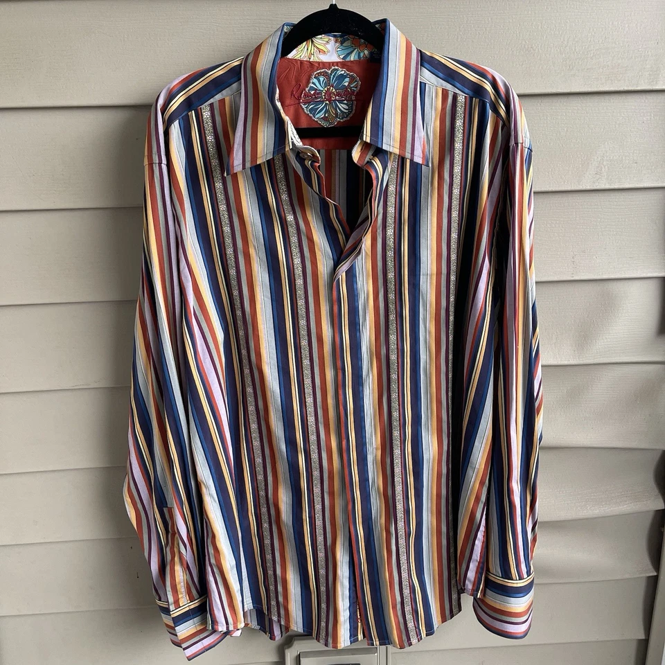 Robert Graham Mens Size 2XL Button Shirt Floral Stripe Flip Cuff Embroidered - Image 1 of 4