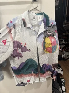 Disney Dumbo Mouse Button-Up Shirt Adult Extra Large, White/Green, Ball Parks - Picture 1 of 5