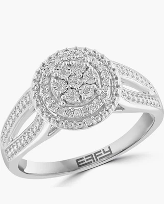 ANILLO DE CÓCTEL HALO RACIMO DE DIAMANTES EFFY .75 QUILATES PLATA ESTERLINA/TALLA 7 NUEVO Foto 1 de 3