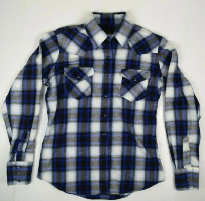 Vintage Plaid Western Shirt Size S/M 80s Panhandle Womens Blue Shadow Plaid - Image 1 of 4