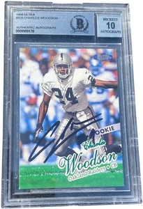 CHARLES WOODSON SIGNED 1998 FLEER ULTRA ROOKIE RC CARD #425 BECKETT BAS AUTO 10 - Picture 1 of 1