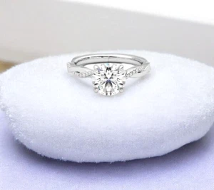1.15 Ct GIA IGI Lab Grown Diamond Engagement Ring Round Cut 14K White Gold - Picture 1 of 12
