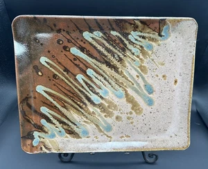 Art Pottery Serving Tray Platter Glazed Brown Turquoise Signed Thornburn 14 x 11 - Picture 1 of 11