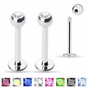 PAIR 14G 3/8" 4mm CZ Gem Labret Lip Ring Tragus Chin Piercing Ear Stud Barbells - Picture 1 of 4