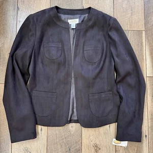 Talbots Dark Brown Open Front Jacket Size 4 Soft Ultra Suede Pockets Classic NWT - Picture 1 of 23