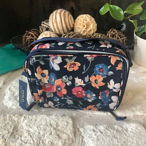 Ralph Lauren Polo Insulated Lunch Box Bag Floral Print Flowers Navy Blue Tote - Picture 1 of 5