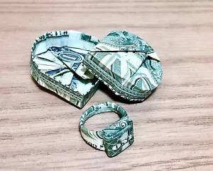 Anillo de origami de dinero caja corazón billete de dólar aniversario Navidad niños ficha regalo - Imagen 1 de 18