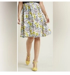 Modcloth Retro Mod Yellow Floral Knee Length Skirt Plus Size 2X - Picture 1 of 6