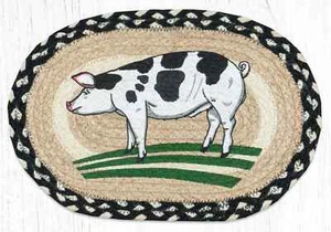 Braided Tablemats (Set of 2) Pig 10x15 inch Small Placemats Jute Farmhouse Decor - Picture 1 of 2