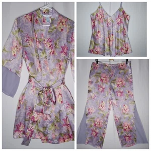 Conjunto de bata PJ August Silk de colección mediana para mujer púrpura floral satinado camisola con cinturón - Imagen 1 de 21