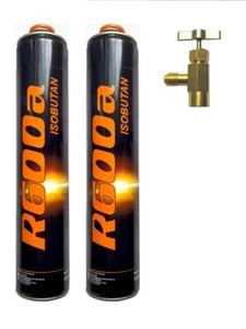 R600a Kältemittel 750 ml / 420 g Set aus 2 x Dose + Ventilöffner 7/16'' NTP - Bild 1 von 8