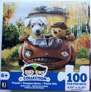 Puppy Dog & Teddy Bear Driving in Car Jigsaw Puzzle 100 Pieces 8.75"X11.25" NEW - Picture 1 of 3