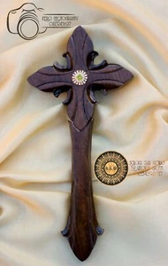 Cruz de mano tallada hecha a mano con lóbulo para obispos "tallada de ambos lados" - Imagen 1 de 10