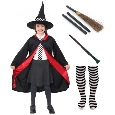 GIRLS WORST WITCH COSTUME MILDRED HUBBLE FANCY DRESS COSTUME AND BROOM - Image 1 of 4