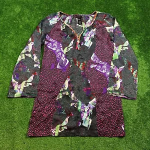 Custo Barcelona Dress 100% Silk Womens 1 XS-S Multicolor V-neck Short Light y2k - Picture 1 of 17