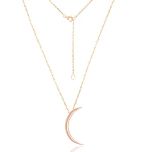 Sterling Silver Thin Crescent Moon Necklace - Rose Gold Plated - Picture 1 of 1