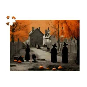Three Witches with Pumpkins Vintage Witchcraft Puzzle: 1000 pc Puzzle by Durazza - Picture 1 of 3