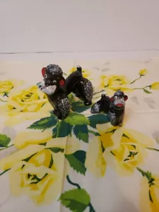 Vintage Black Poodle Dog Figurine Hand Painted Japan 3 1/2" H With Puppy - Picture 1 of 24