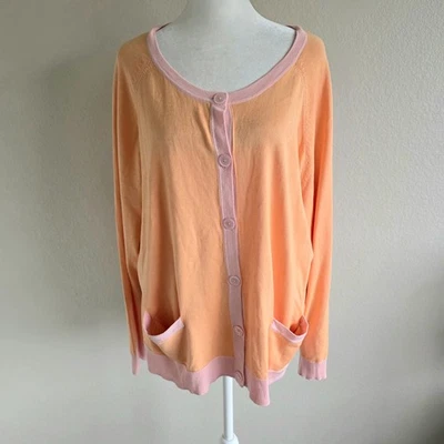 Cárdigan Suéter Talbots Talla Grande 3X Mezcla Seda Ligero Naranja Rosa NUEVO Foto 1 de 4