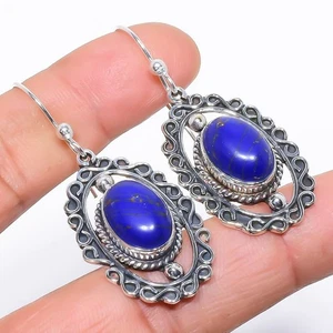 Copper Blue Turquoise Ethnic Gemstone 925 Sterling Silver Earring 2.0" g422 - Picture 1 of 7