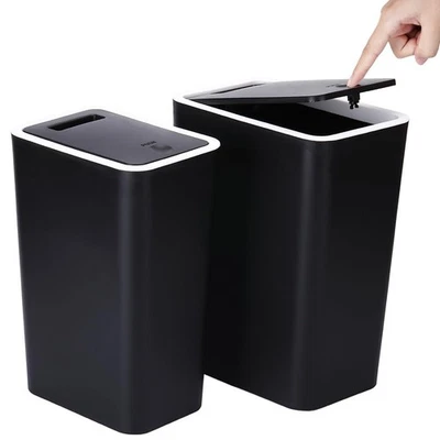2 Pack Black Slim Garbage Can 4 Gal 2.6 Gal with Pop-Up Lid for Kitchen - Image 1 of 4