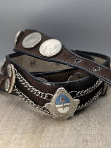 Cinturón Moneda Vintage Argentina Gaucho Vaquero Cuero Negro Cadena Central 30-34" - Imagen 1 de 15