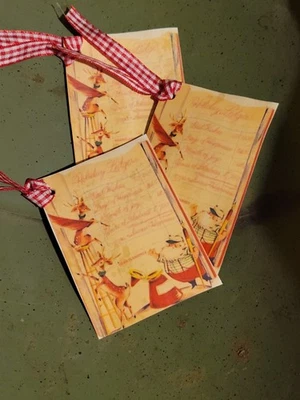 6 Primitive Christmas Santa reindeer Gift Hangtags Handcut Handpunched & Sealed - Image 1 of 4