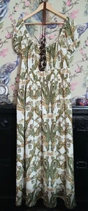 Vintage style cream olive green & mustard paisley midi smock dress size 16 Next - Picture 1 of 8