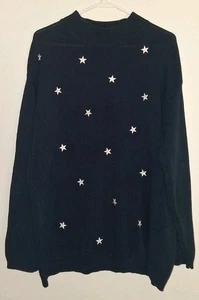 LIZ CLAIBORNE Co White Stars Navy Blue Sweater Sz L - Picture 1 of 4