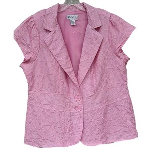 Women's Short Sleeves Peplum Pink Blazer Vest Embroidered Linen Blend Size 2X - Picture 1 of 8