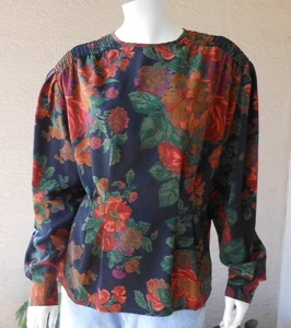 Vintage Pleated Shoulder Blouse Size M/8/10 Rose Floral Relaxed Fit Tunic - Picture 1 of 9