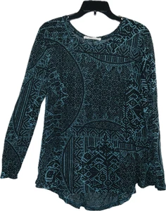 Top de mujer Peruvian Connection negro y verde estampado peruano manga larga talla M/L - Imagen 1 de 7