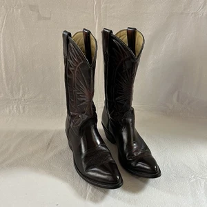 Men’s Wrangler Cowboy Western Boots 10.5 Starburst Mahogany Leather Made In USA - Picture 1 of 14