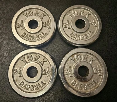 VTG York Barbell FOUR 2.5lb Standard Weight Plates CHROME 1" Hole 10lbs Total - Image 1 of 2