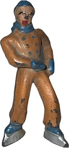 Vintage 1930's Lead Orange Blue Cool Guy nativity on Ice Skates Christmas Scene - Picture 1 of 2
