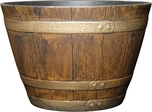 Whiskey Barrel Planters - Wooden Finish Flower Planter Pot - Decorative Garden P - Imagen 1 de 7