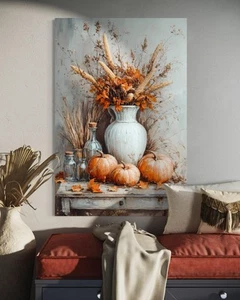 ✅️ WANDBILD VASE MODERN KUNST DRUCK ACRYLGLAS LEINWAND POSTER KÜRBIS DeKO BLUMEN - Bild 1 von 5