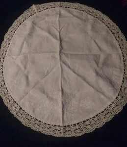 27" Round Vintage Table Cover Lace Embroidered Cotton - Picture 1 of 6