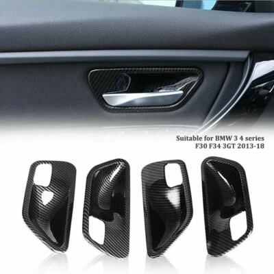 4x Tazón de manija de puerta interior de fibra de carbono para BMW F30 F34 3GT 2013-18 Foto 1 de 4