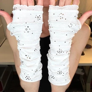 Guantes sin dedos de momia blanca vendaje volantes calentadores de brazo lentejuelas nupcial zombi sistema operativo - Imagen 1 de 5