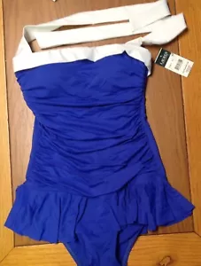 NEU MIT ETIKETT ROYALBLAU WEISS BESATZ NECKHOLDER EINTEILER BADEANZUG GRÖSSE 4 KREUZFAHRT URLAUB RÜSCHE - Bild 1 von 6