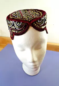 Kufi Cap Hat Embroidered w/Sequins Handmade SMALL SIZE Unisex Sindhi Topi - Picture 1 of 4