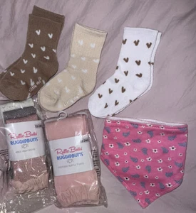 RuffleButts 8 pk Knee High Socks Ruffles Grey Pink 12-24 mo + tights + little me - Picture 1 of 8